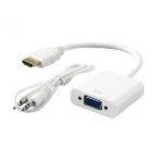ADAPTATEUR HDMI TO VGA AVEC AUDIO EN BOITE BLANC ET ROUGE